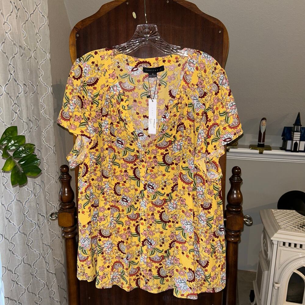 Sanctuary Sassy Floral Top Mustard Dress 1X NWT